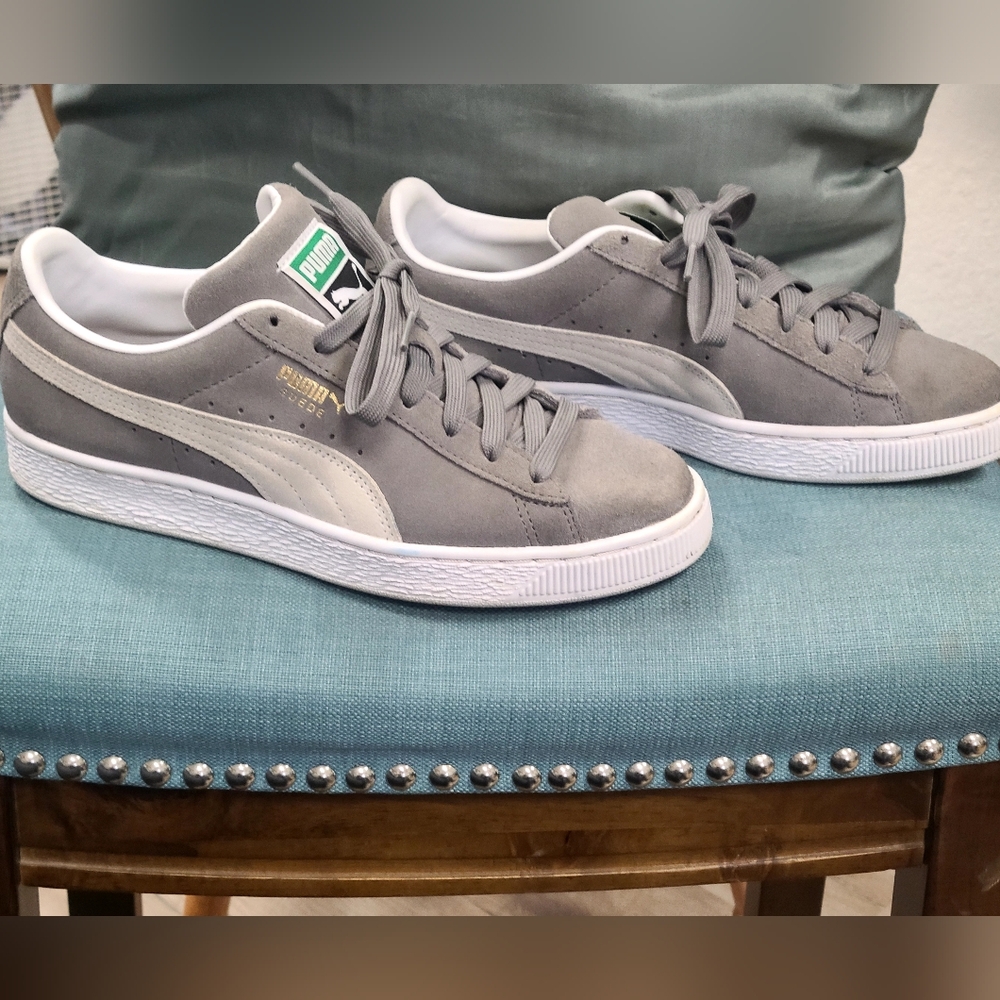 Puma Men’s Suede Sneakers in Gray and White